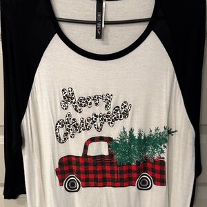 Merry Christmas Long Sleeve Tee - Black and White